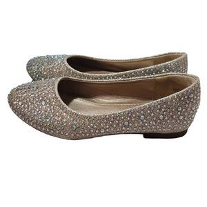 Dream Pairs Girls Size 11 Champagne Rhinestone Ballet Flat Shoes